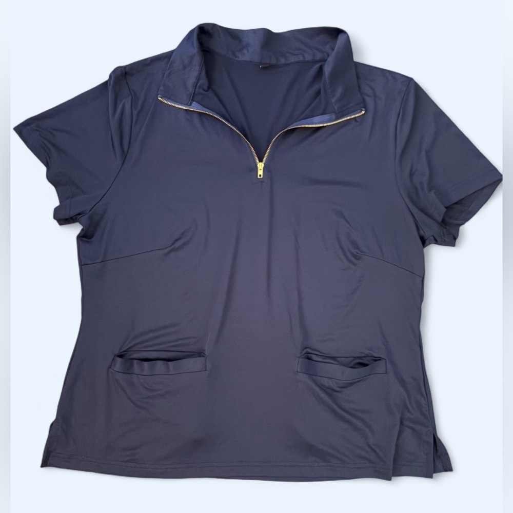 YUKIWI Navy Blue Stretch Scrub Top | 1XL | Quarter Zip - Picture 2 of 6